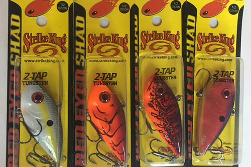 2 tap fishing lure Strike King Red Eyed Shad 2-Tap Tungsten 3/4 oz Chrome Black the Red Eyed Shad Tungsten 2 Tap features a unique design that sets it apart from other lipless crankbaits Strike King REYESDTT12-562 Red Eyed