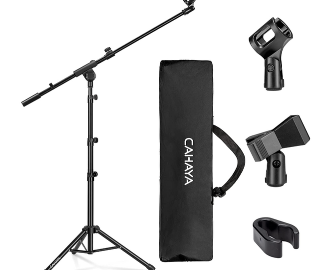 CAHAYA Tripod Microphone Stand Boom Arm Floor Mic Stand with Carrying Bag and 2 Mic Clips