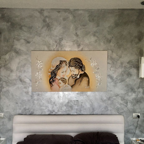 Schwarze Spachteltechnik Wandgestaltung Schlafzimmer