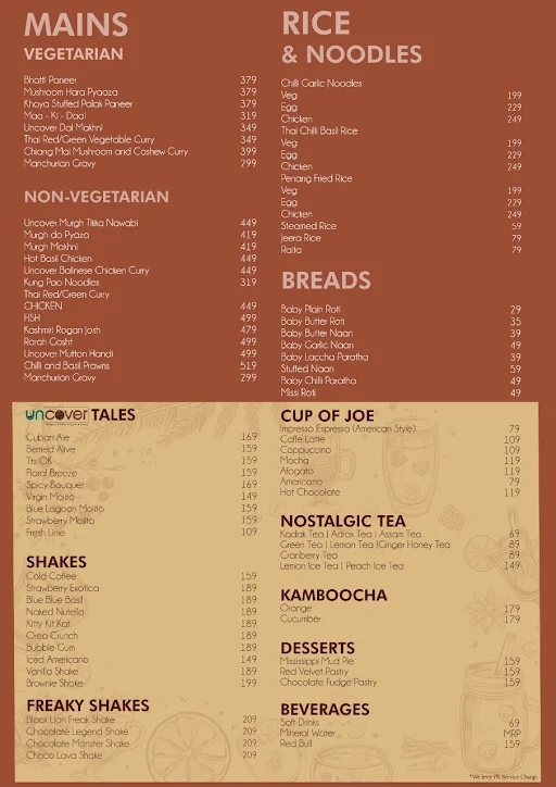 Menu of Cafe Uncover