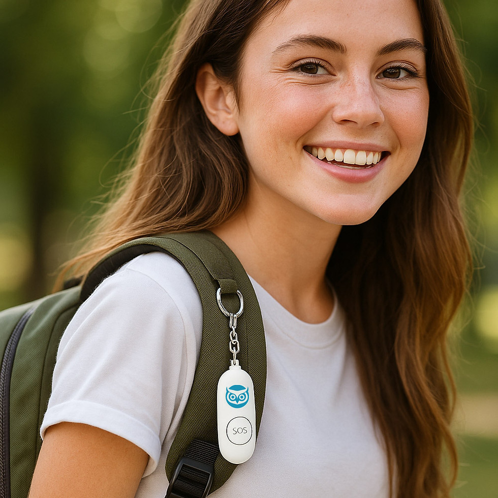 Miniature : Etudiante avec l'alarme portable anti agression Mon Hibou