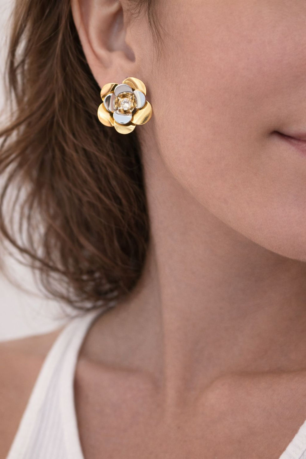 Miniatura: Brinco 3 em 1 Flor Bicolor com Ponto de Luz