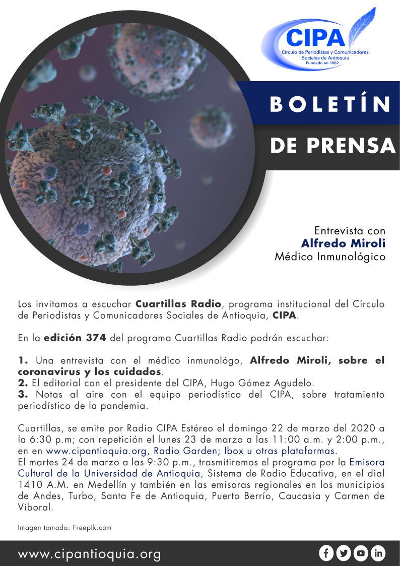 Cuartillas es el programa institucional del Círculo de Periodistas y Comunicadores Sociales de Antioquia