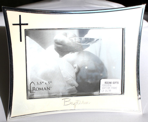 Roman Baptism Photo Frame - Holds 4x6 Photo, 6.5" X 6" Metal Cross Design, Free-Standing - View #4