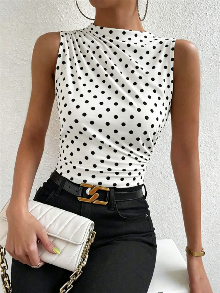 Thumbnail: Fashion Casual Mock Neck Ruched Tank Top for Women Summer