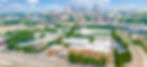 Aerial view of buildings with Dallas skyline