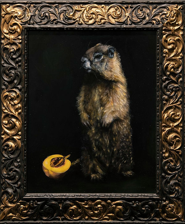 Marmot with half peach.
