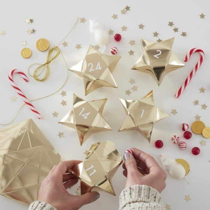 Adventskalender Sterne Set, Gold-Weiss