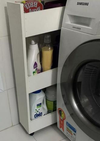 Armário Porta Tempero Multiuso Com Rodízio Lavanderia Branco
