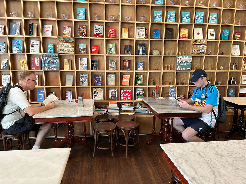 Taking a break at a cool coffee shop
