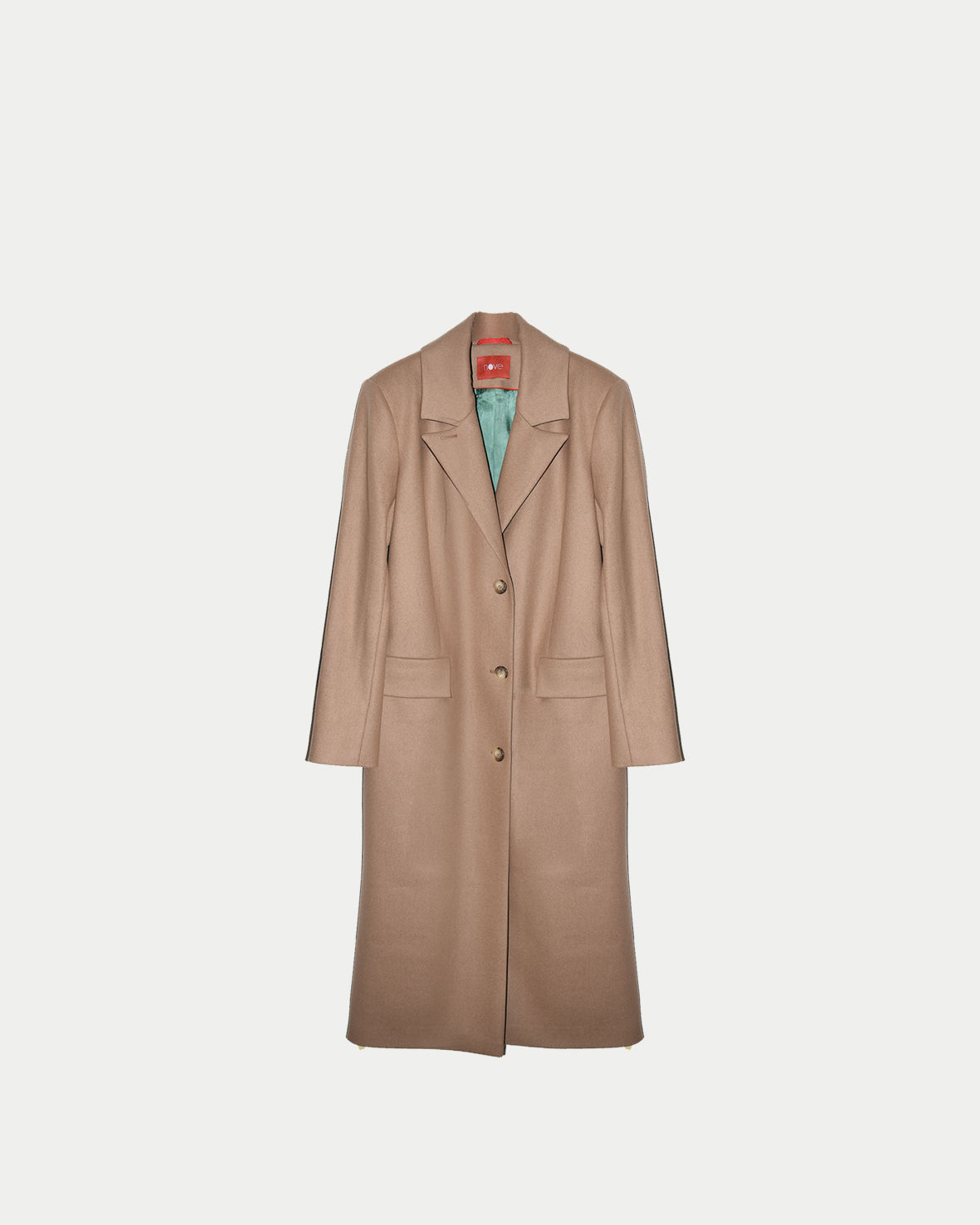 Однобортне пальто з прямим плечем в бежевому кольорі