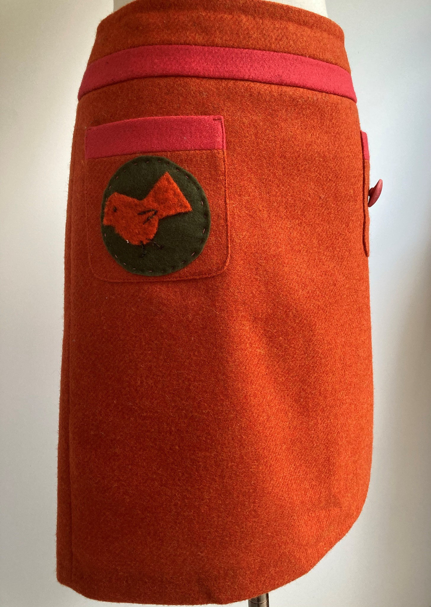 upcycled burnt orange wool skirt