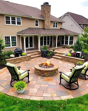 Flagstone patio with fire pit