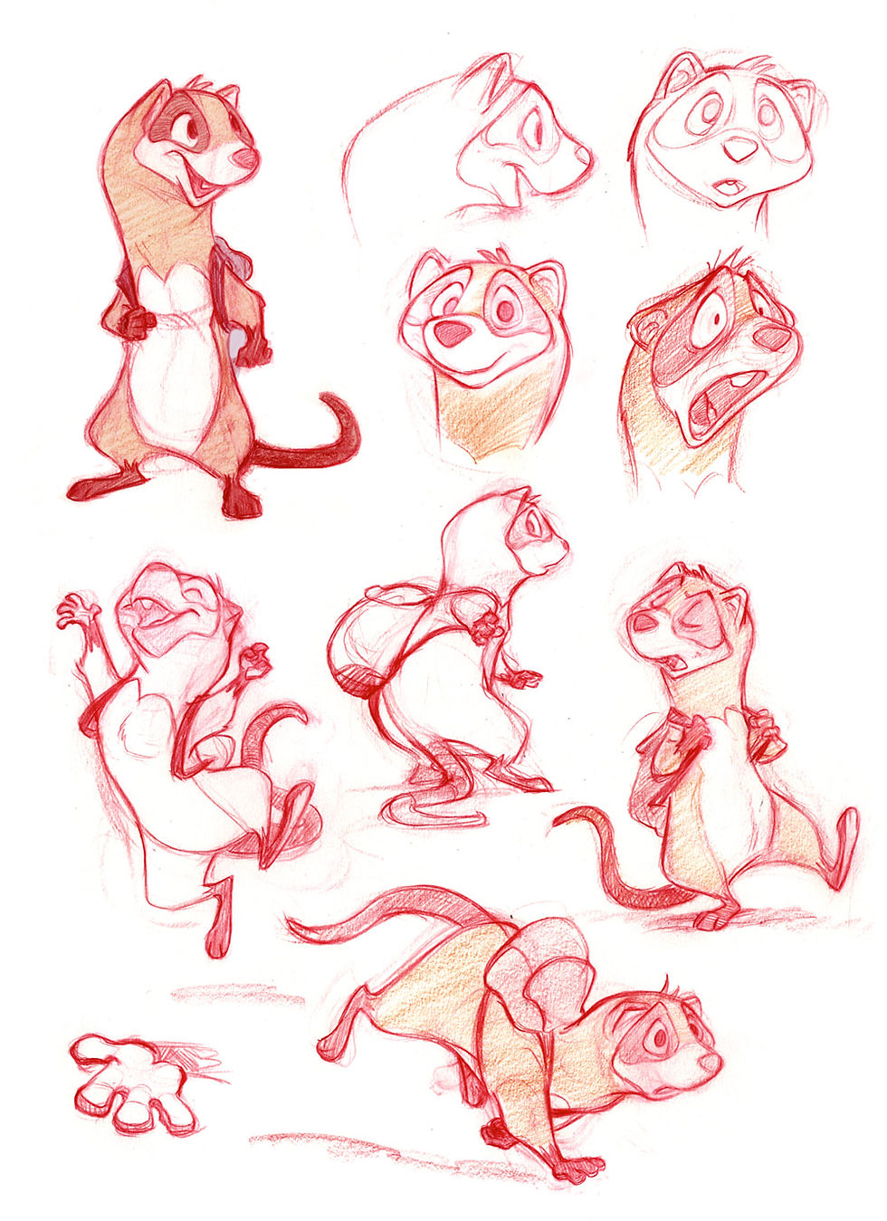 Sketches of a ferret character from Triple Trouble
