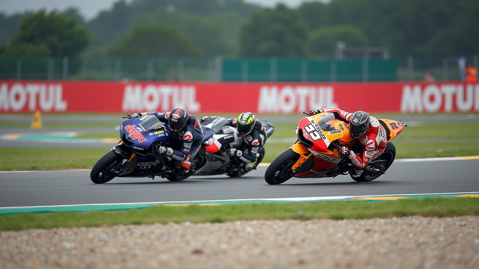 Oversiktsbilde av MotoGP-feltet i aksjon under hovedløpet 22.06.2026