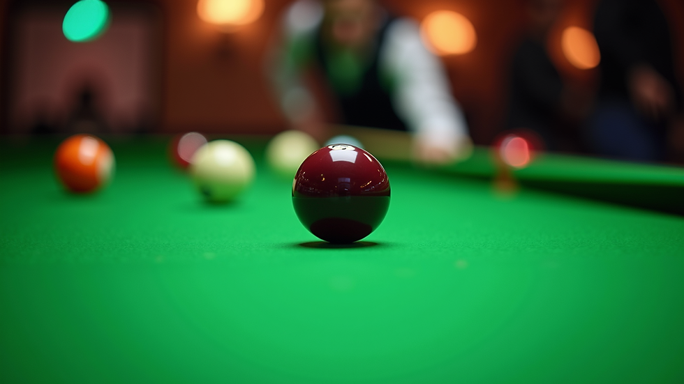 Nærbilde av snookerbord med pågående break