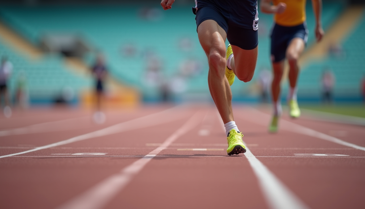 Nærbilde av løper som krysser målstreken i et Diamond League-stevne