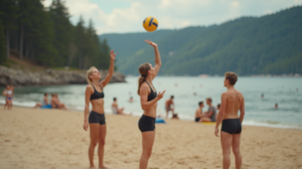 Oversiktsbilde av sandvolleyballkamp med fokus på Mol og Sørum