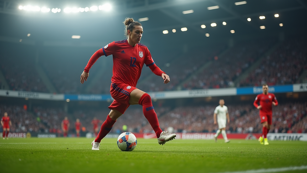 Nærbilde av fotballkamp i Europa med fokus på ballen og spillerne