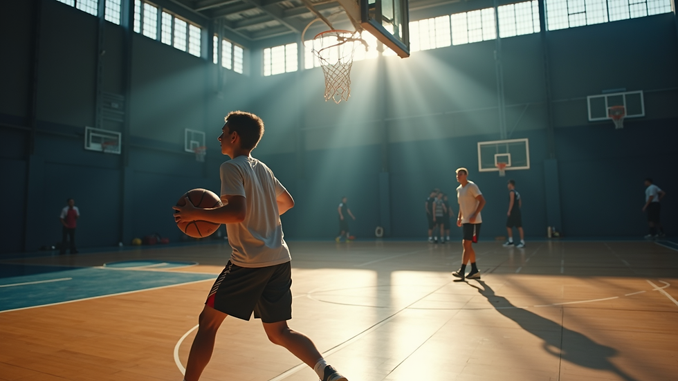 Nærbilde av basketball som går i kurven under kamp