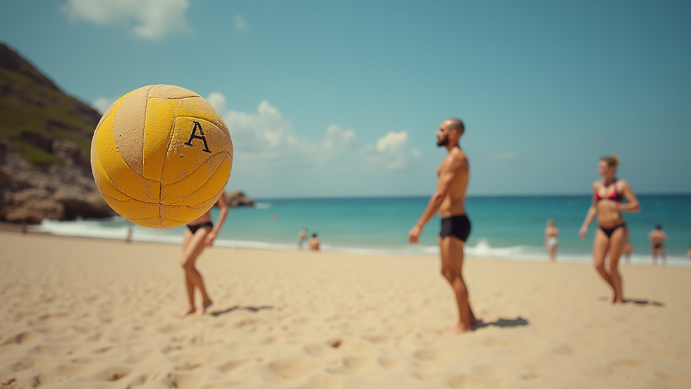 Nærbilde av norsk sandvolleyballspiller som hopper for å slå ballen i Brasil