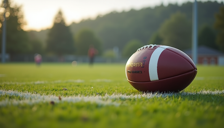 Nærbilde av amerikansk fotball på Jordal stadion under U17 landslagssamling