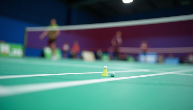Nærbilde av badmintonbane i Shenzhen med forberedelser til China Masters 2026