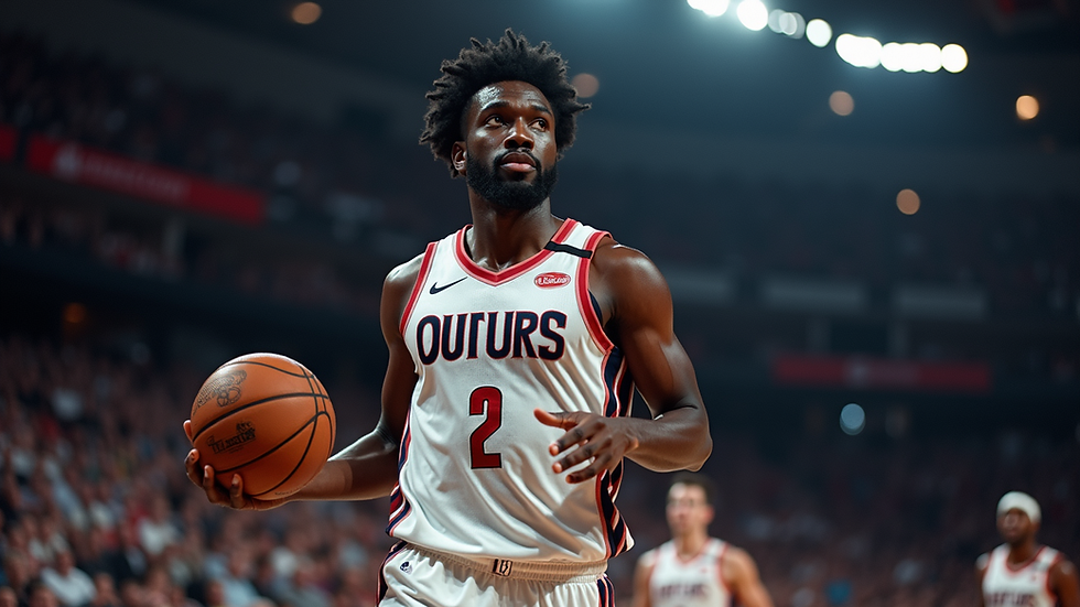 Actionbilde av Joel Embiid som scorer under kurven