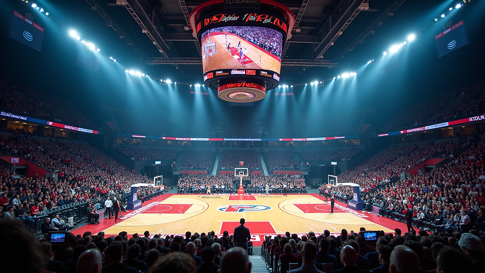Oversiktsbilde av fullsatt basketballarena under en viktig kamp i EuroLeague