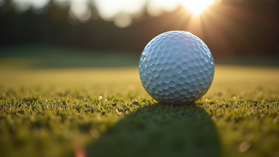 Nærbilde av golfball på tee med grønn bakgrunn