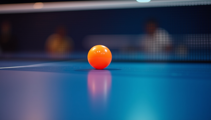Nærbilde av bordtennisbord og ball under WTT Champions Macao 2026