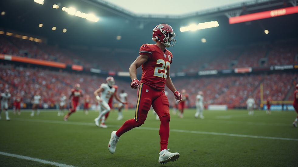 Oversiktsbilde av NFL-kamp med intens takling
