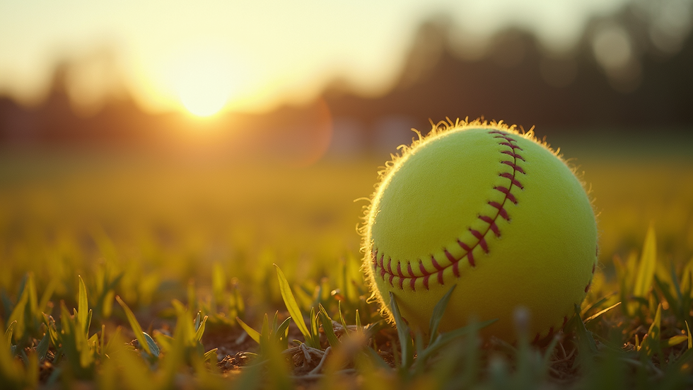 Oversiktsbilde av softballbane i solnedgang