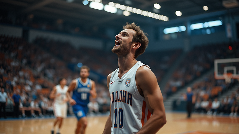 Nærbilde av basketballkamp med fokus på spiller som skyter trepoenger