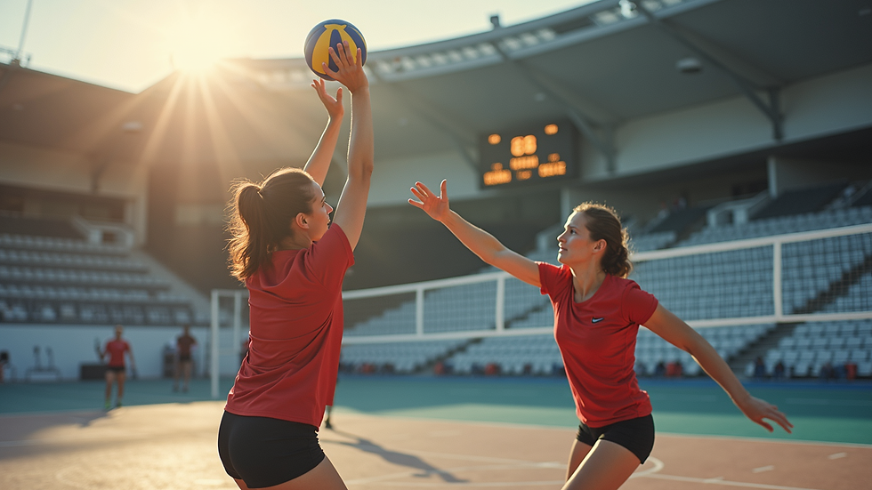 Oversikt over volleyballspillere i aksjon under VNL-kamp