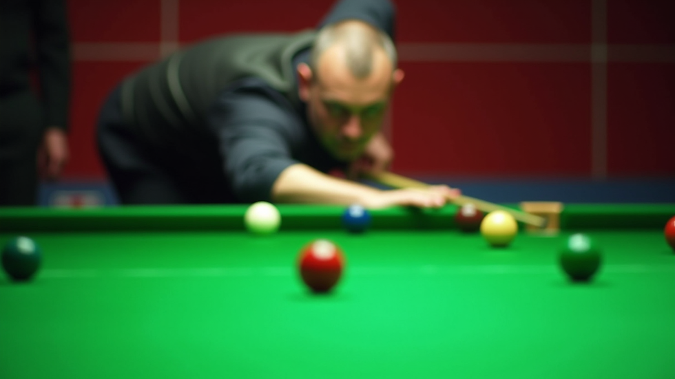 Nærbilde av snookerbord med pågående kamp i Leicester