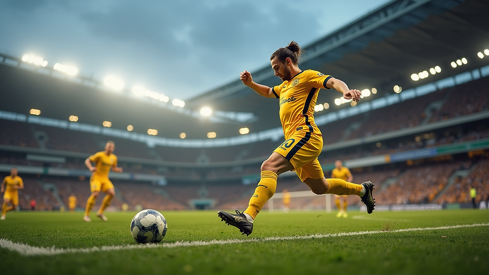 Actionbilde av spiller som skyter mot mål i europeisk fotballkamp