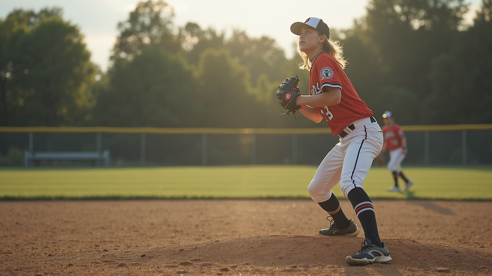 Oversiktsbilde av softballkamp med spillere i aksjon