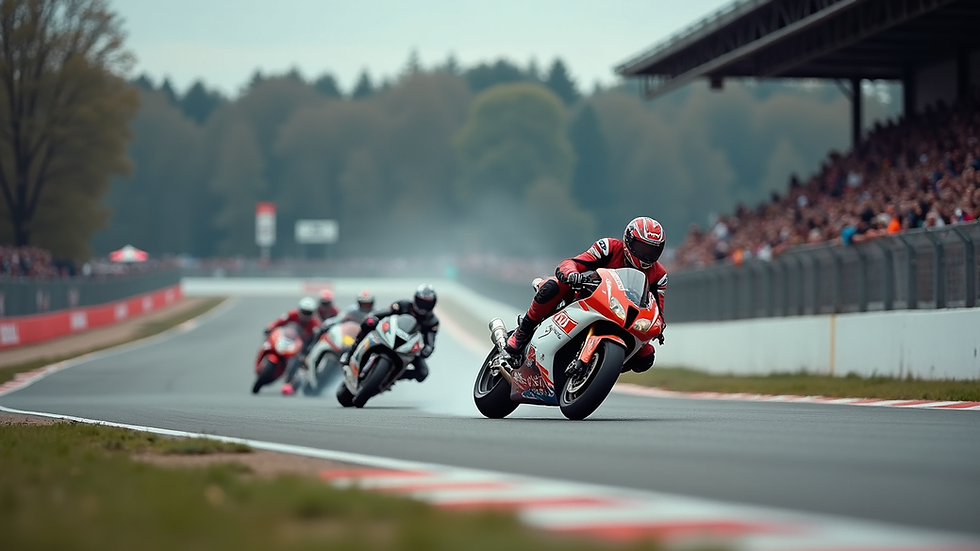 Oversiktsbilde av Praha Speedway-banen med publikum og kjørere
