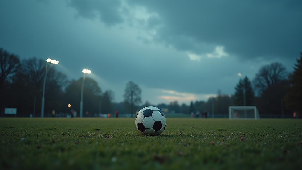 Nærbilde av amerikansk fotball på gressbane under kveldskamp