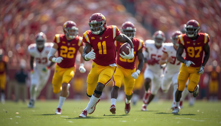 Oversiktsbilde av USC Trojans som spiller i college football-kamp