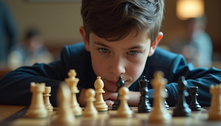 Nærbilde av Praggnanandhaa som konsentrerer seg under Grand Chess Tour-finalen i St. Louis
