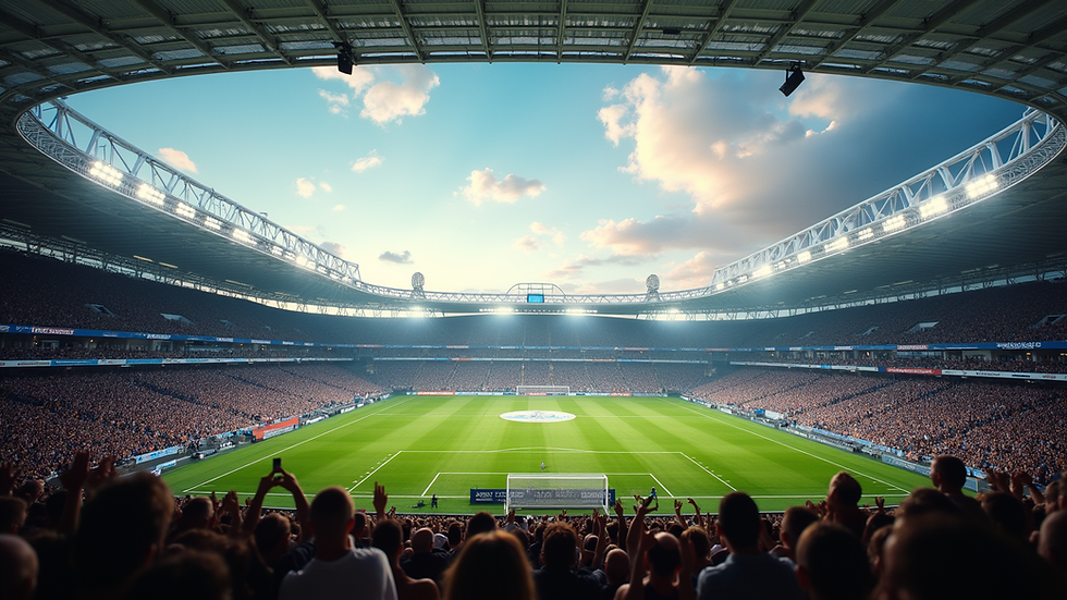 Eye-level view of a football stadium with fans cheering