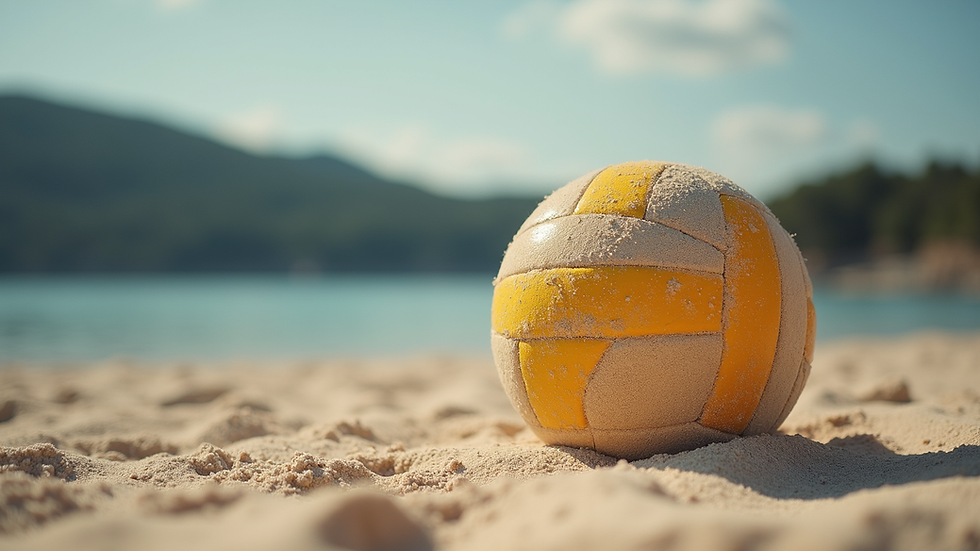 Nærbilde av sandvolleyballbane med nett og sand under trening