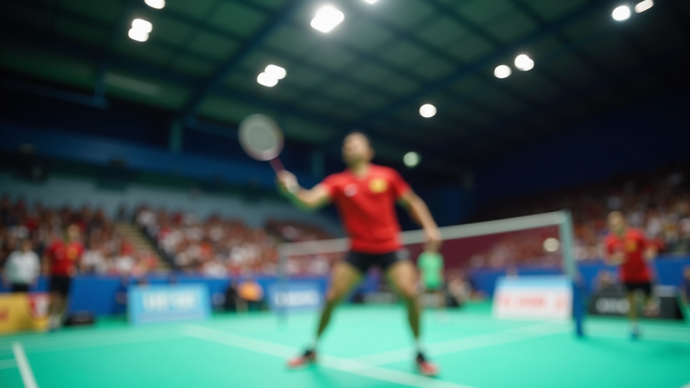 Nærbilde av badmintonkamp i Istora Senayan med intens duell