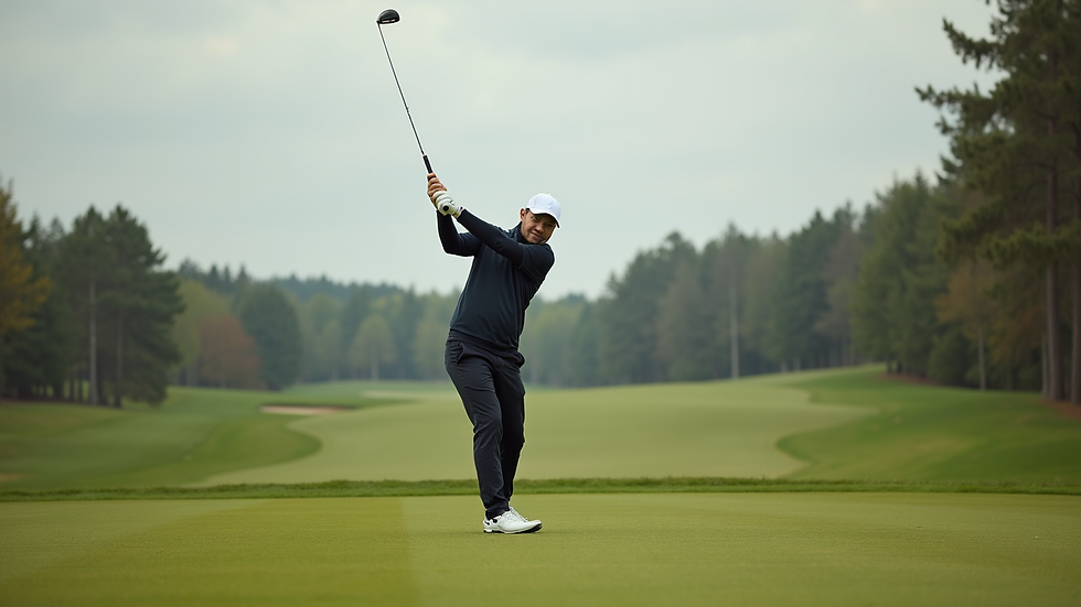 Oversiktsbilde av en norsk golfspiller som slår ut fra tee på en amerikansk golfbane