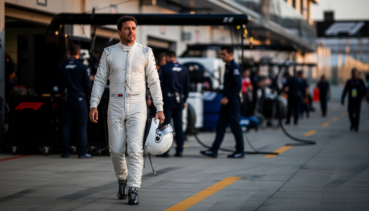 Øyehøydevisning av en Formel 1-fører som går gjennom pitlane etter løpet