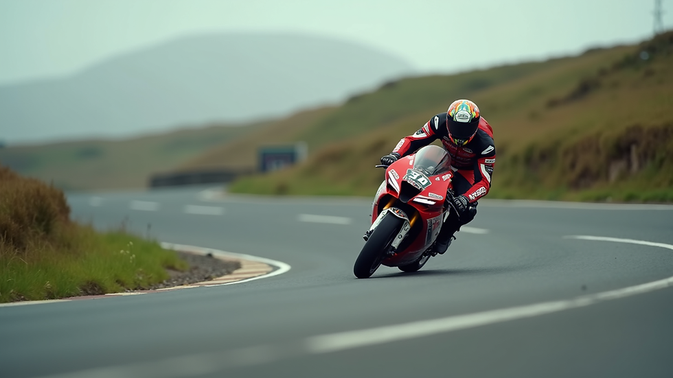 Close-up of Dean Harrison racing on Isle of Man TT course