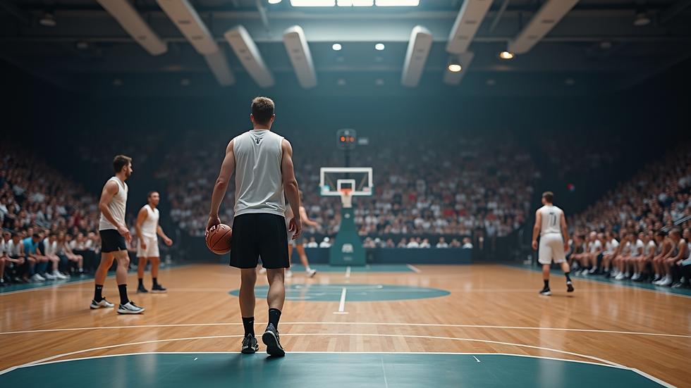Nærbilde av basketballkamp i Europa med intens stemning