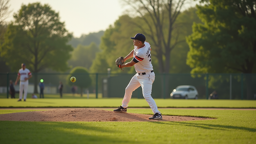 Nærbilde av softball og hanske på gressbanen ved Devon Park